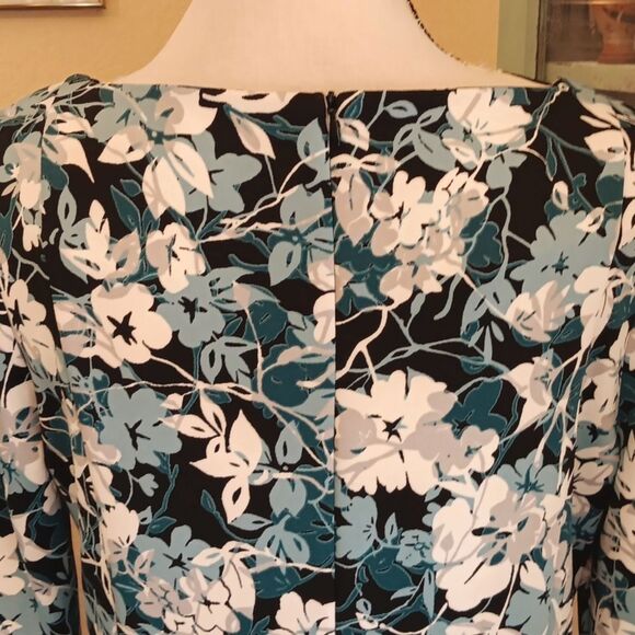 Charter Club Black and Teal Leaf Pattern Dress. Work Perfect. Floral. Soft Girl. - Picture 8 of 13